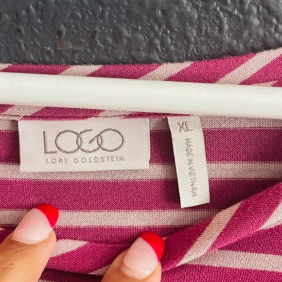 LOGO Lori Goldstein Women's Angle Stripe Knit Asymmetric Hem Long Sleeve Tee XL - Picture 10 of 13